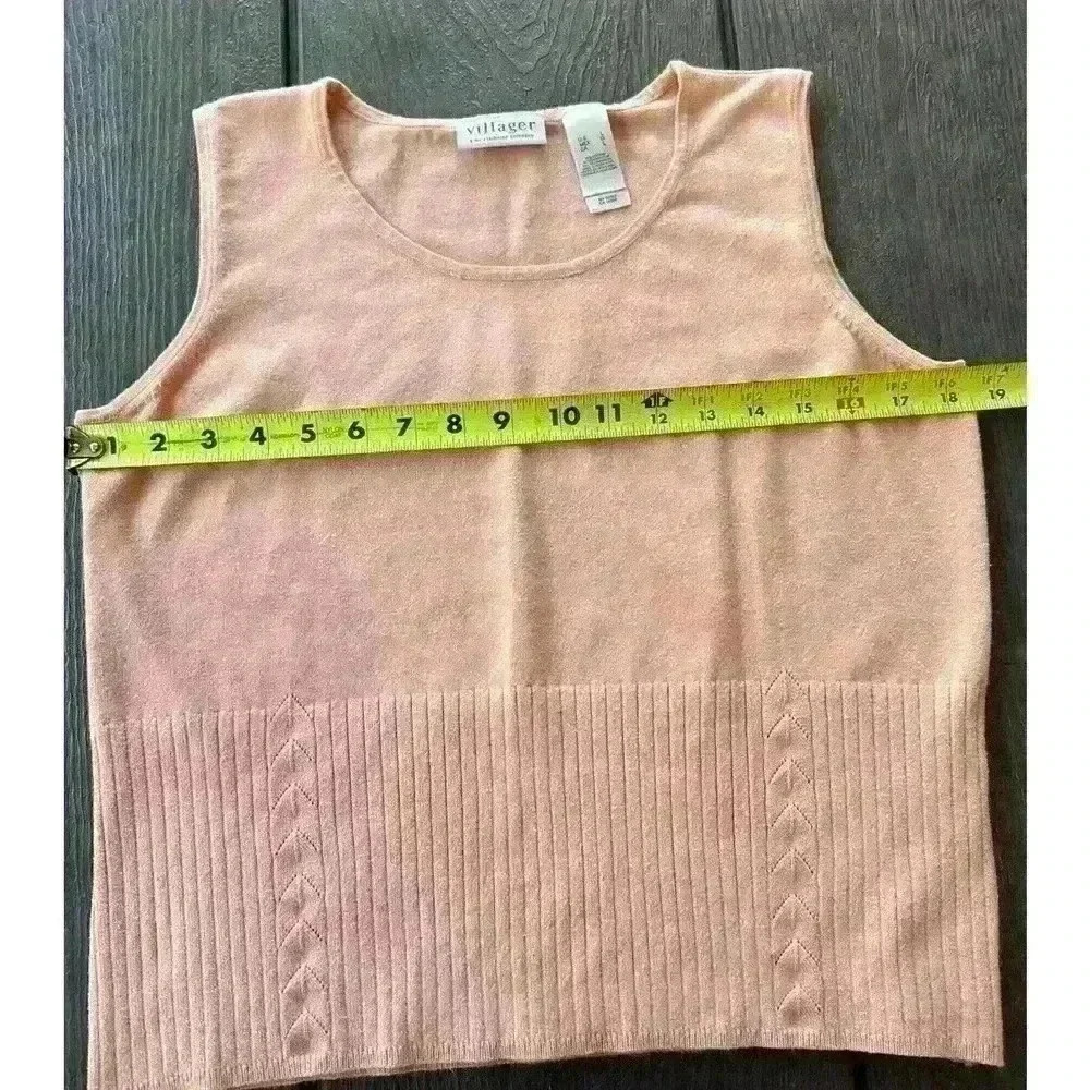 Villager Liz Claiborne Knit Tank Size Large Ribbed Sleeveless Peach - Picture 5 of 10